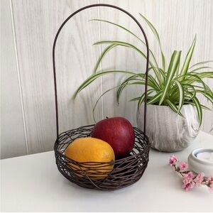 CRATE & BARREL Metal Wire "Nest" Basket with Large Wire Handle Candleholder